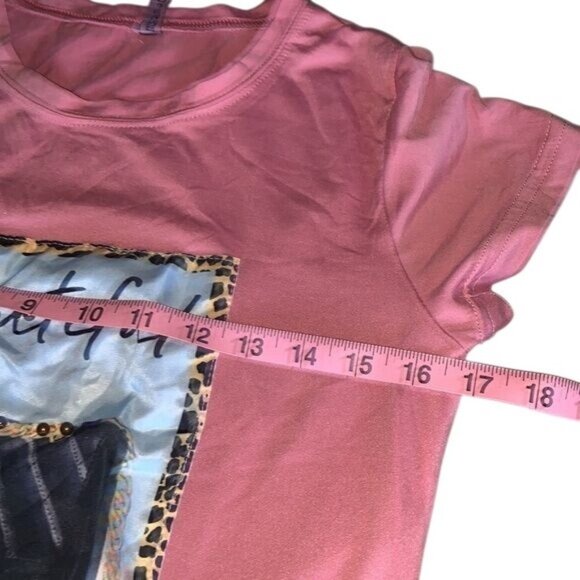 Pink Graphic Tee With "Beautiful" Print & Leopard Accents By Emme Jordan Soft Po - Picture 7 of 7